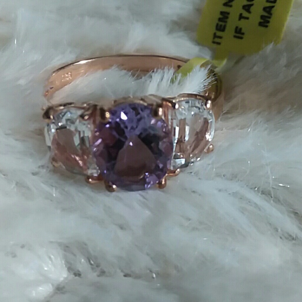 Amnethist Rose Gold Sterling Silver Ring